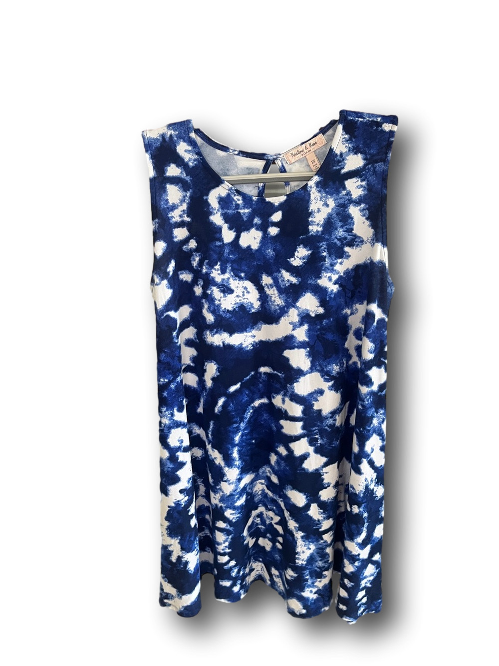 Harlow and Rose Blue and White Tie-Dye Sleeveless Dress 1X
